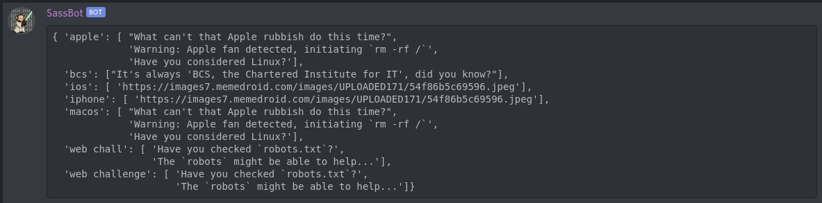 sassbot dictionary